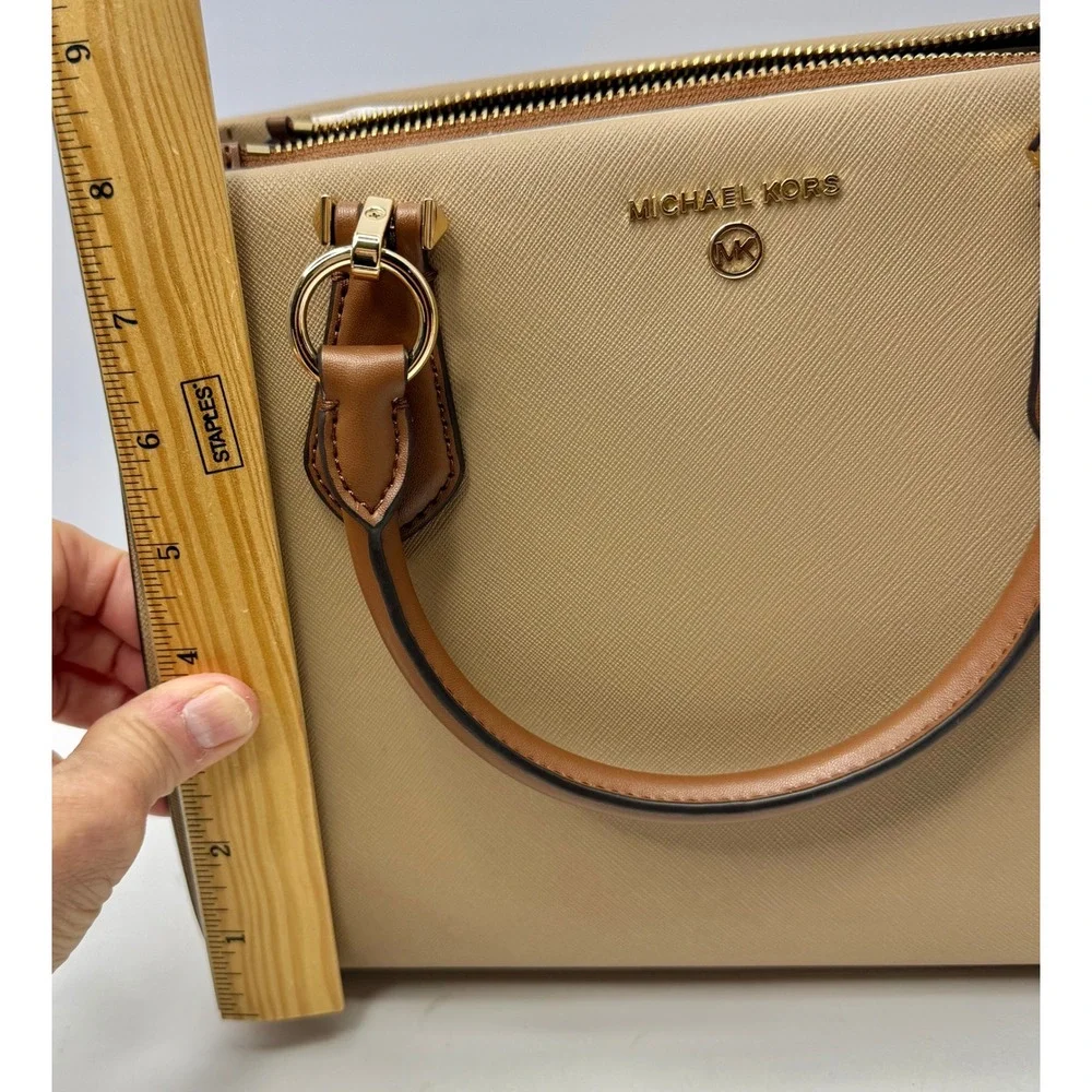 Michael Kors Marilyn Medium Satchel Camel Multi Leather Top Handle Bag - Picture 8 of 15